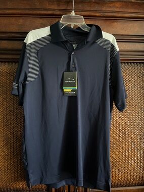 Page and Tuttle Navy Polo with White Shoulder Accents